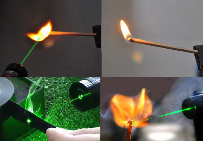 green laser pointer burns match
